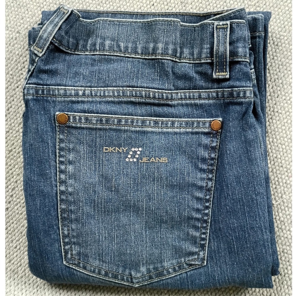 DKNY Jeans Bootcut Womens 12 33X31 Blue Y2K Denim Mid Rise Streetwear Relaxed - Picture 2 of 11